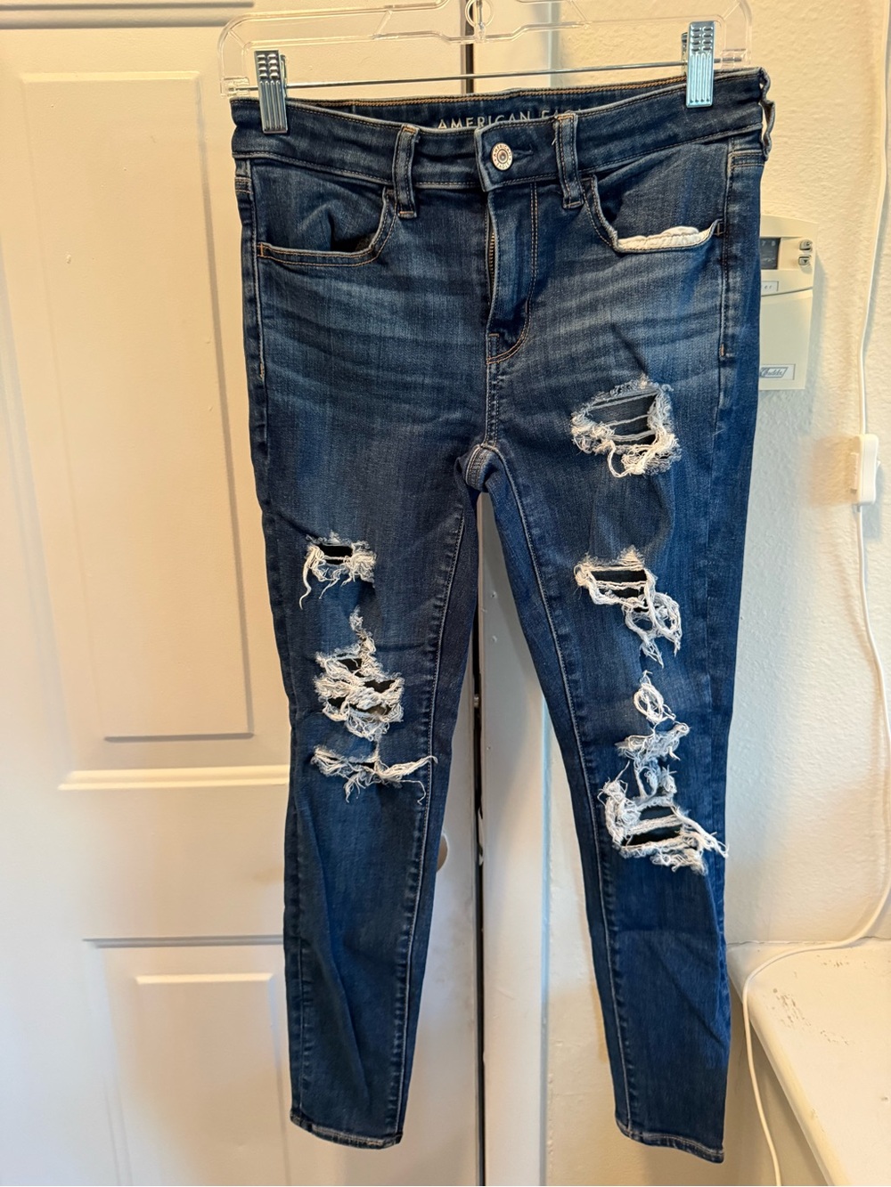 American Eagle Outfitters Dark Blue Ripped Skinny Jeans